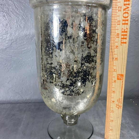 13” Silver Distressed Mercury-glass hurricane Candle Lamp - Picture 12 of 12